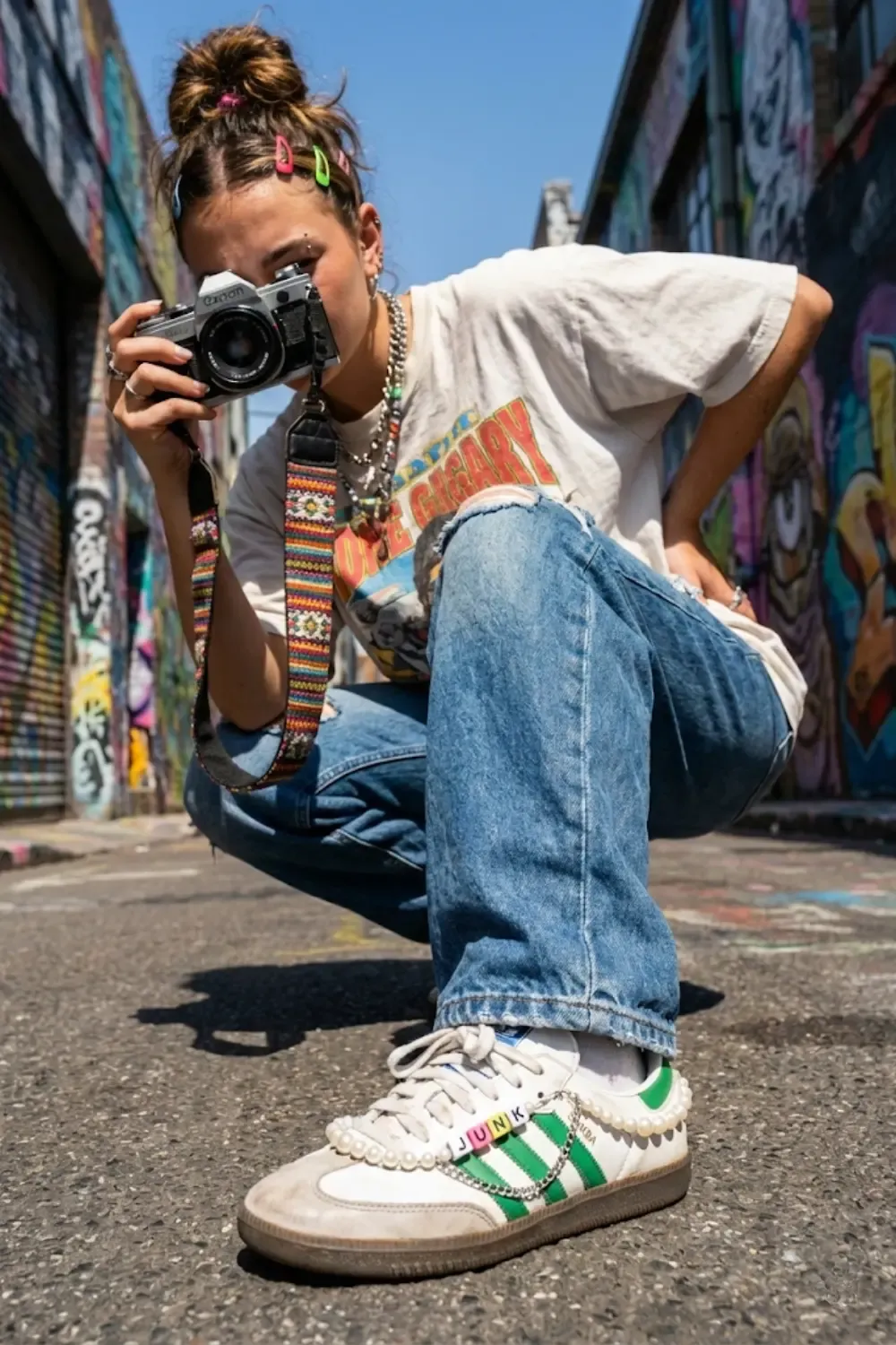 A Gen-Z trendsetter with a maximalist DIY style, showcasing the 'Junk Samba' movement.