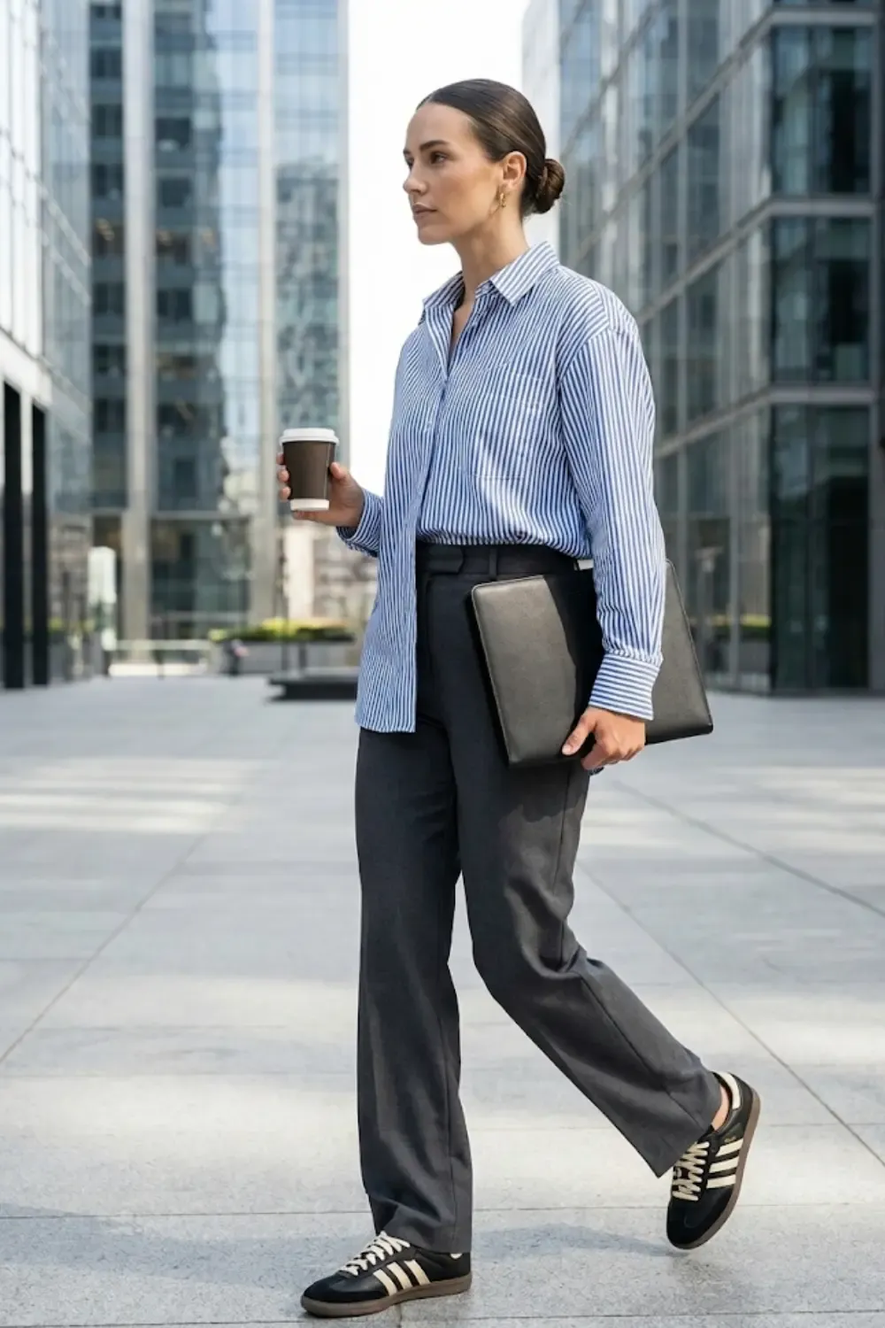 An effortlessly chic professional woman representing the 'Cubicle Chic' aesthetic.