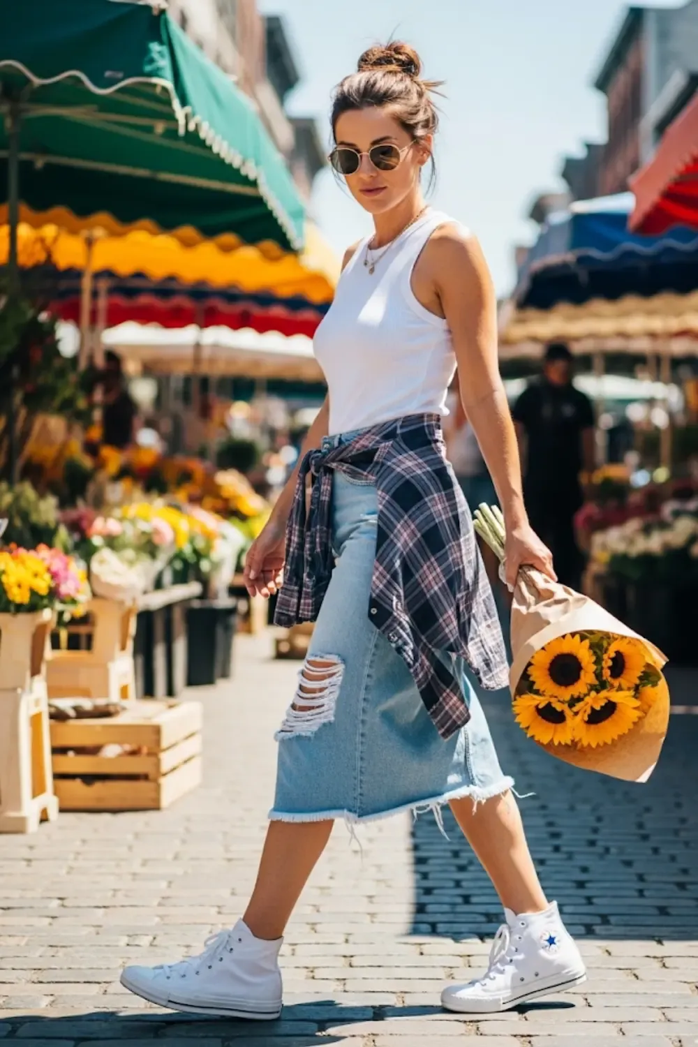 A woman in a quintessential 'Classic Canvas' look, ideal for a casual day out.