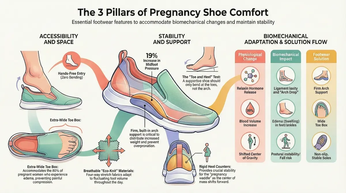 Pregnancy shoe selection guide titled 